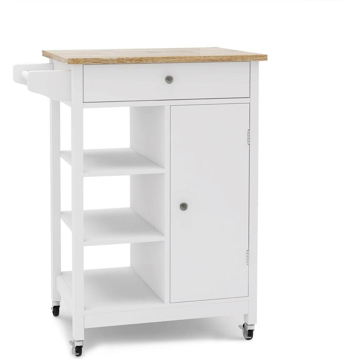 Kitchen island rolling trolley cart with towel rack rubber wood table top