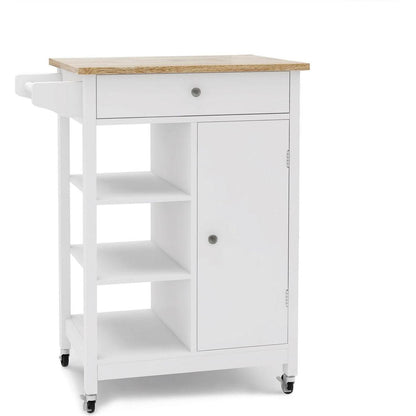 Kitchen island rolling trolley cart with towel rack rubber wood table top