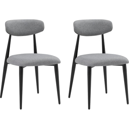 Modern Dining Chairs Set of 2, Curved Backrest Round Upholstered and Metal Frame, Grey