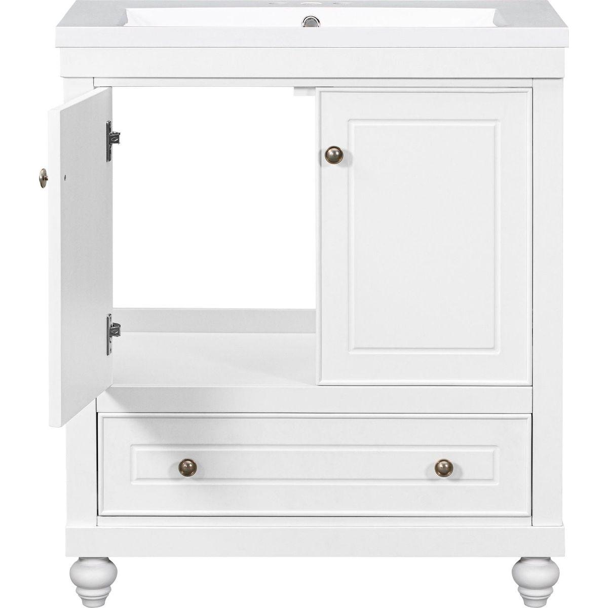 30" Bathroom Vanity with Sink, Combo, Cabinet with Doors and Drawer, Solid Frame and MDF Board, White