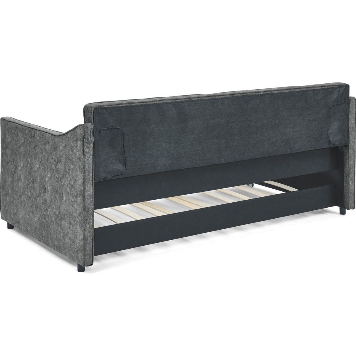 Twin Size Daybed with Twin Size Trundle Upholstered Tufted Sofa Bed, Waved Shape Arms, Grey (80.5"x44.5"x33.5")