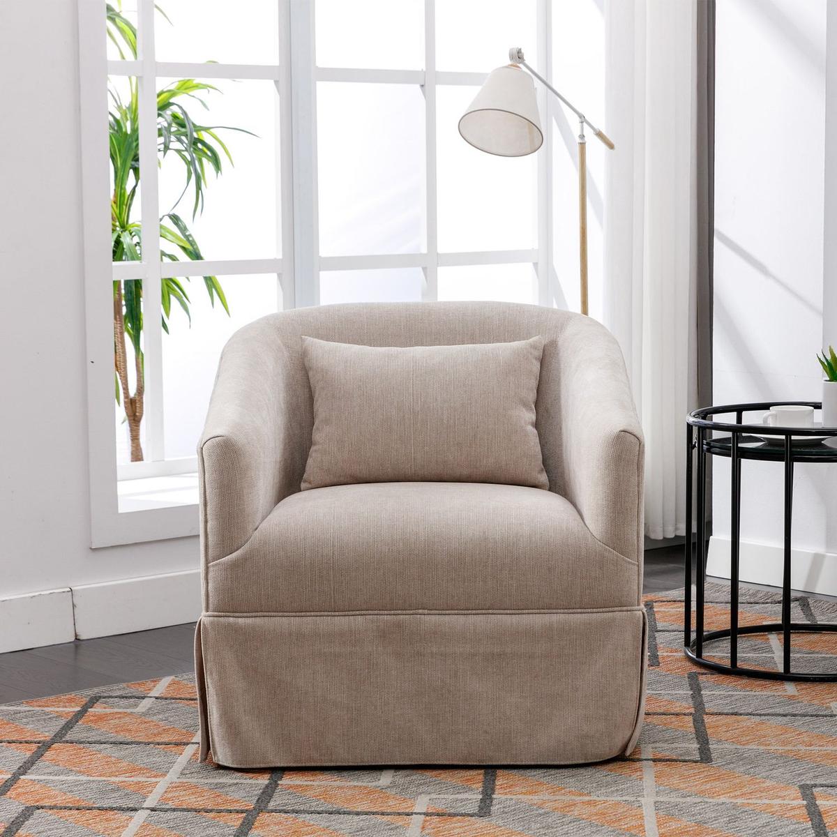 degree Swivel Accent Armchair Linen Blend Beige