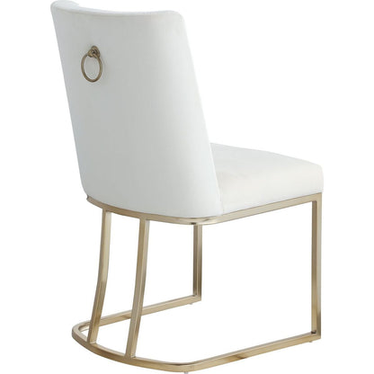 Dining Chairs, Velvet Upolstered Side Chair, Gold Metal Legs (Set of 2) - White