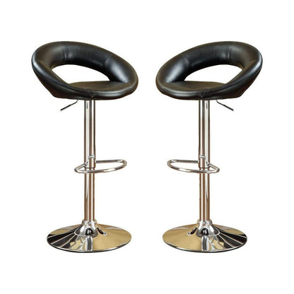 Black Faux Leather Stool Adjustable Height Chairs Set of 2 Chair Swivel Design Chrome Base PVC Dining Furniture