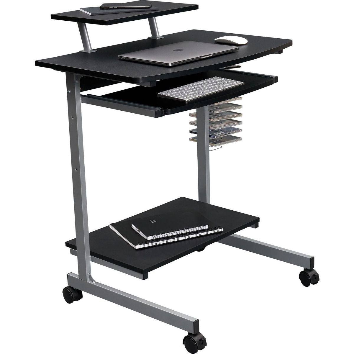 Compact Computer Cart With Storage, Graphite