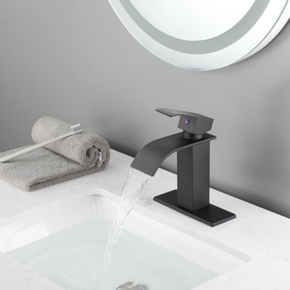 Waterfall Spout Bathroom Faucet, Single Handle Bathroom Vanity Sink Faucet