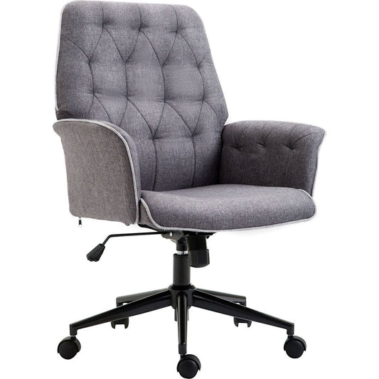 Vinsetto Linen Home Office Chair, Tufted Height Adjustable Computer Desk Chair with Swivel Wheels and Padded Armrests, Dark Gray