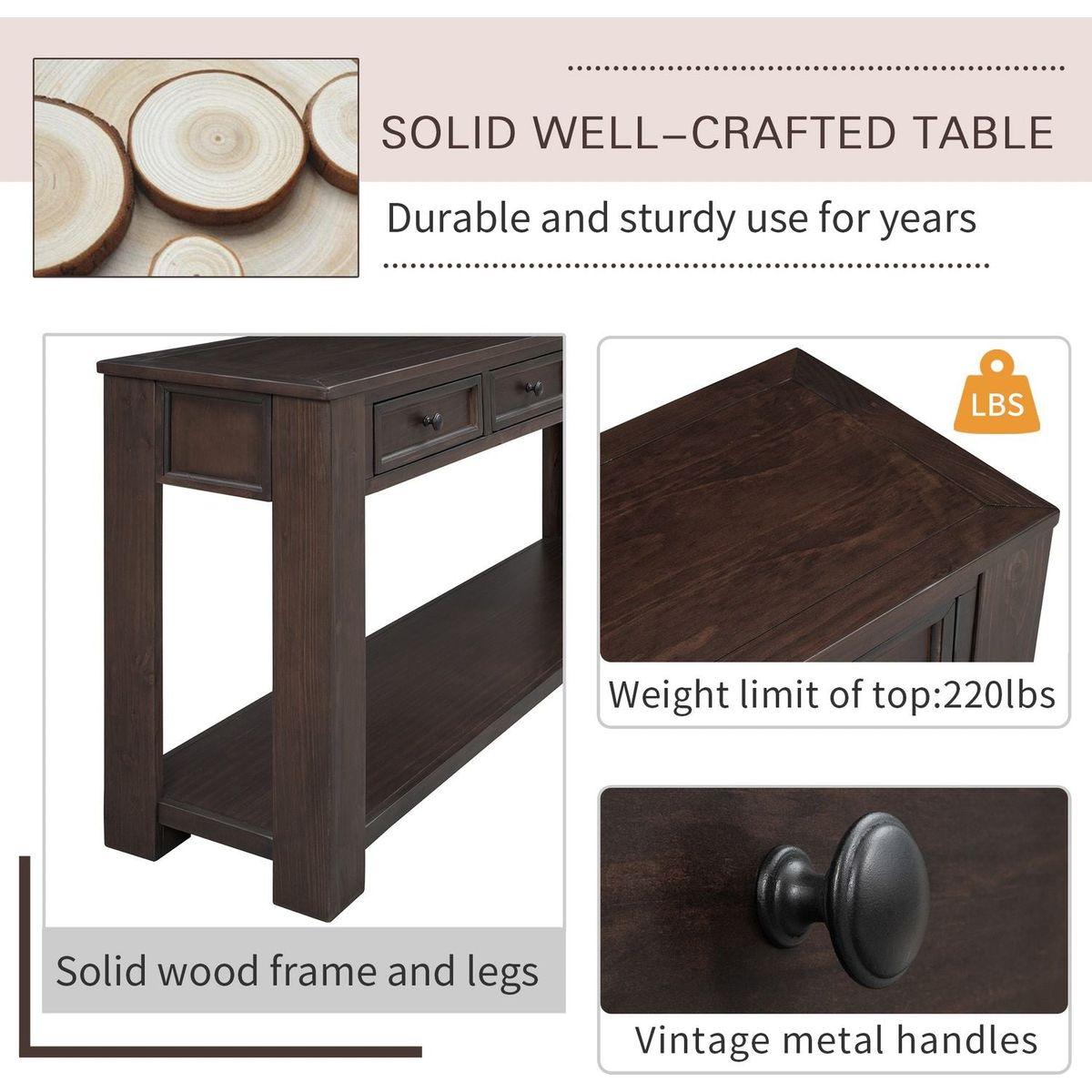 Console Table/Sofa Table with Storage Drawers and Bottom Shelf for Entryway Hallway (Espresso) - Streamdale Furniture