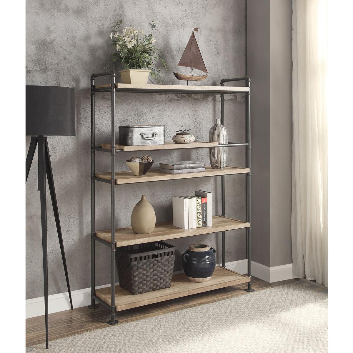 Brantley Bookshelf w/5 Shelves in Oak & Sandy Black Finish AC00758