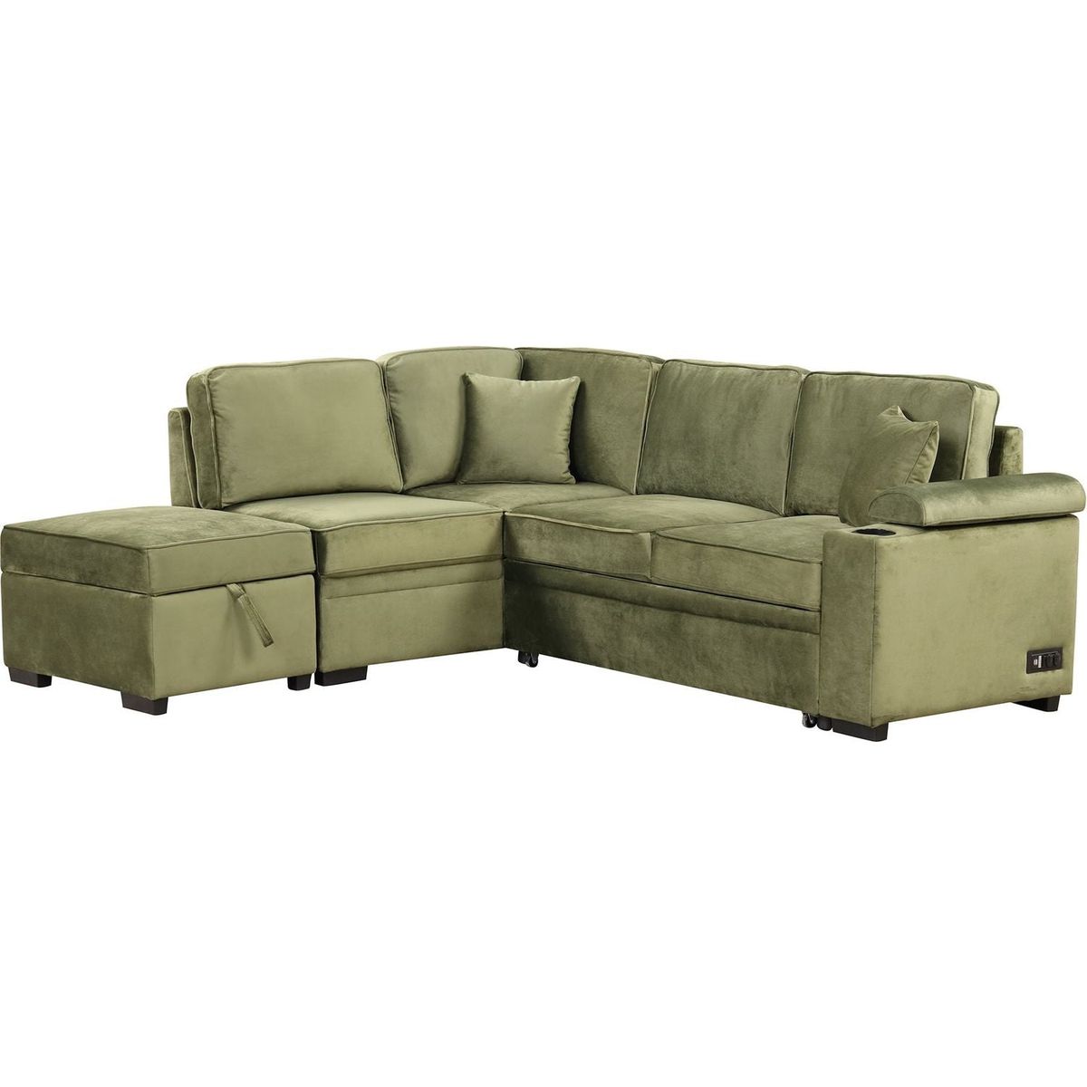 87.4" Sleeper Sofa Bed,2 in 1 Pull Out sofa bed L Shape Couch with Storage Ottoman for Living Room,Bedroom Couch and Small Apartment, Green