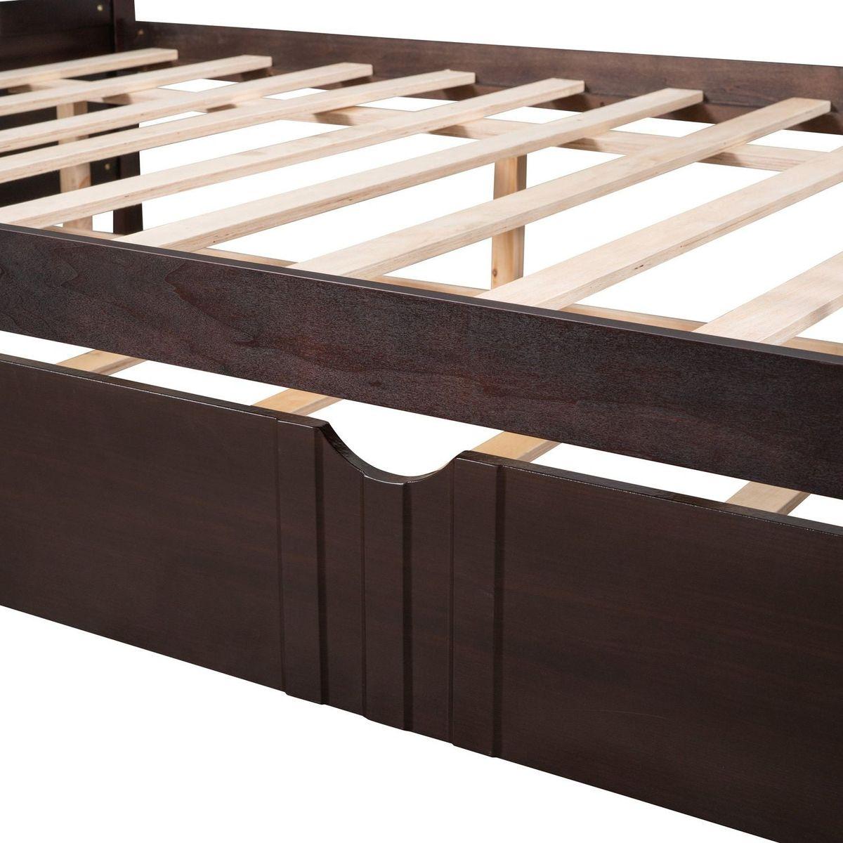 Full Size Daybed Wood Bed with Twin Size Trundle, Espresso - Streamdale Furniture