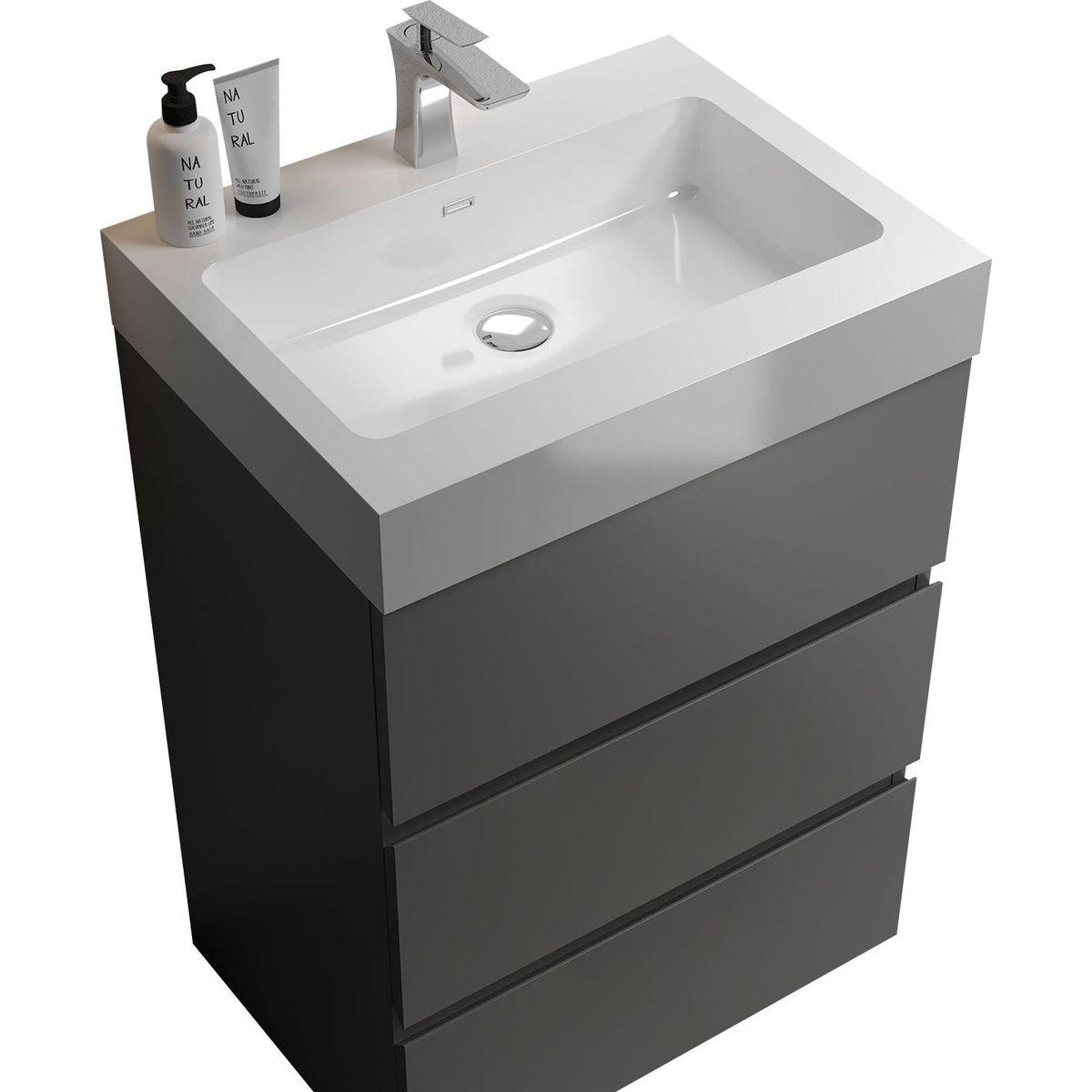 Alice 24" Gray Bathroom Vanity with Sink, Large Storage Freestanding Bathroom Vanity for Modern Bathroom, One-Piece White Sink Basin without Drain and Faucet