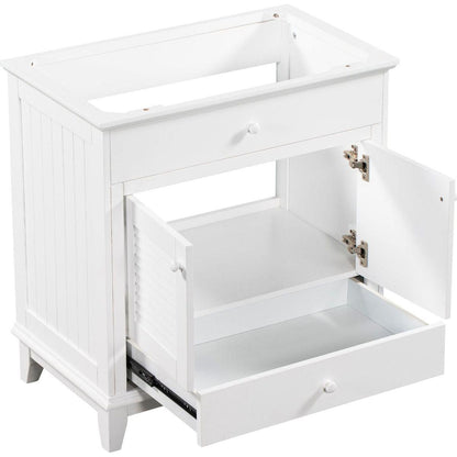 30" Bathroom Vanity Base without Sink, Bathroom Cabinet with Two Doors and One Drawer, White