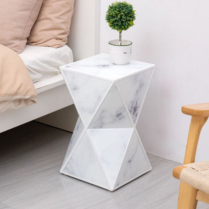 Geometry End Table, Glass Nightstand, Marble Table, White Table for Bedroom Living Room