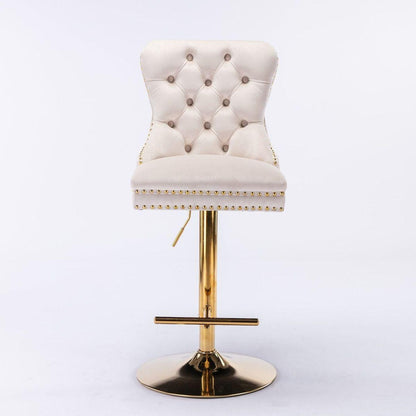 Furniture, Thick Golden Swivel Velvet Barstools Adjusatble Seat Height from 27-35 Inch, Modern Upholstered Bar Stools with Backs Comfortable Tufted for Home Pub and Kitchen Island (Beige, Set of 2) - Streamdale Furniture