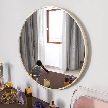 Matte Gold Wall Mirror 24" Round Mirror Metal Framed Mirror Circle Wall-Mounted Mirror, Circular Mirror for Bathroom Wall Decor Living Room