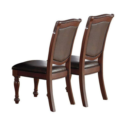 Gorgeous Formal Set of 2 Side Chairs Brown Color Rubberwood Dining Room Furniture Faux Leather Upholstered Seat