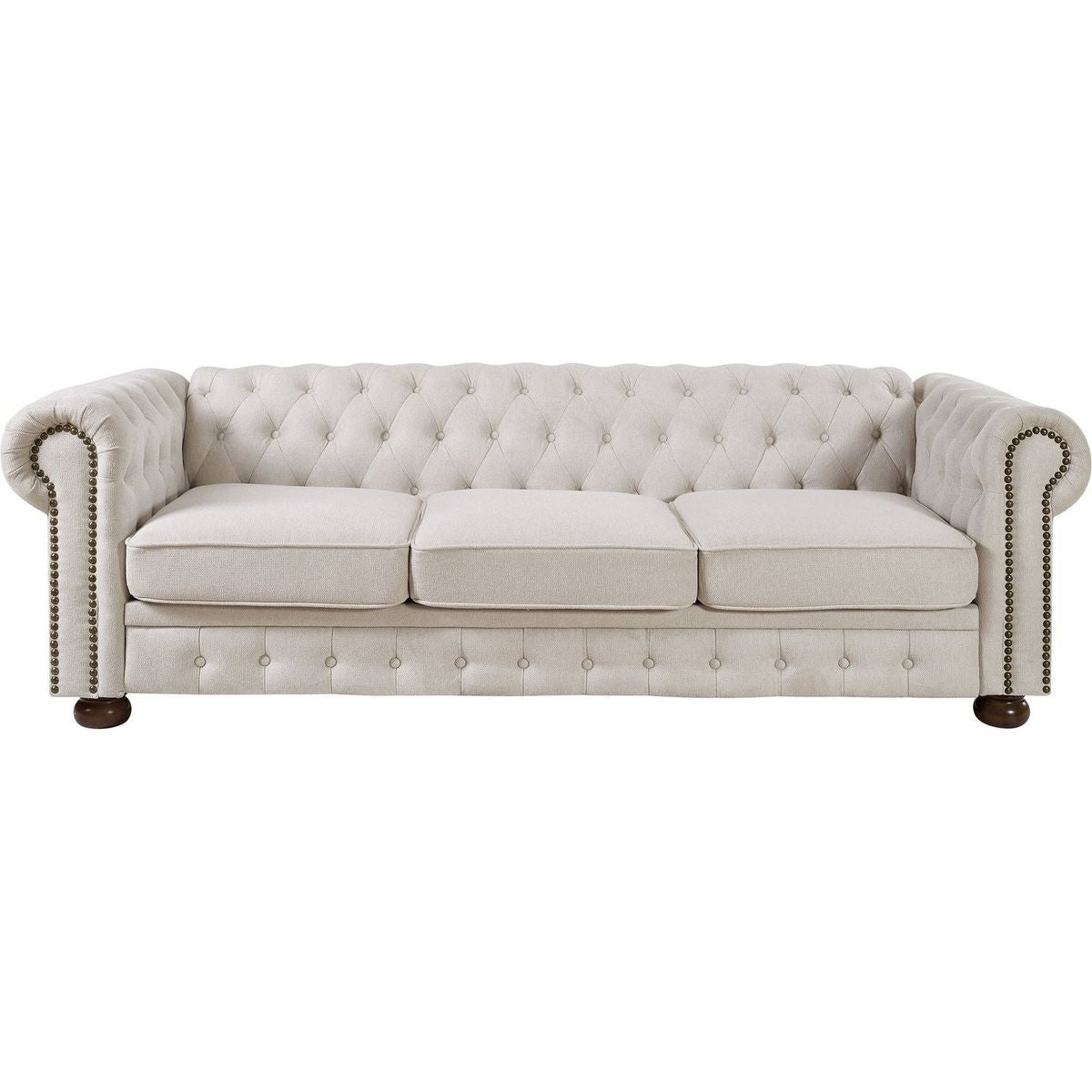 Chesterfield sofa beige linen fabric (Beige)