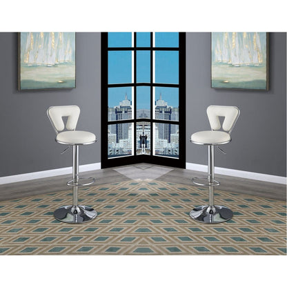 Adjustable Bar stool Gas lift Chair White Faux Leather Chrome Base metal frame Modern Stylish Set of 2 Chairs