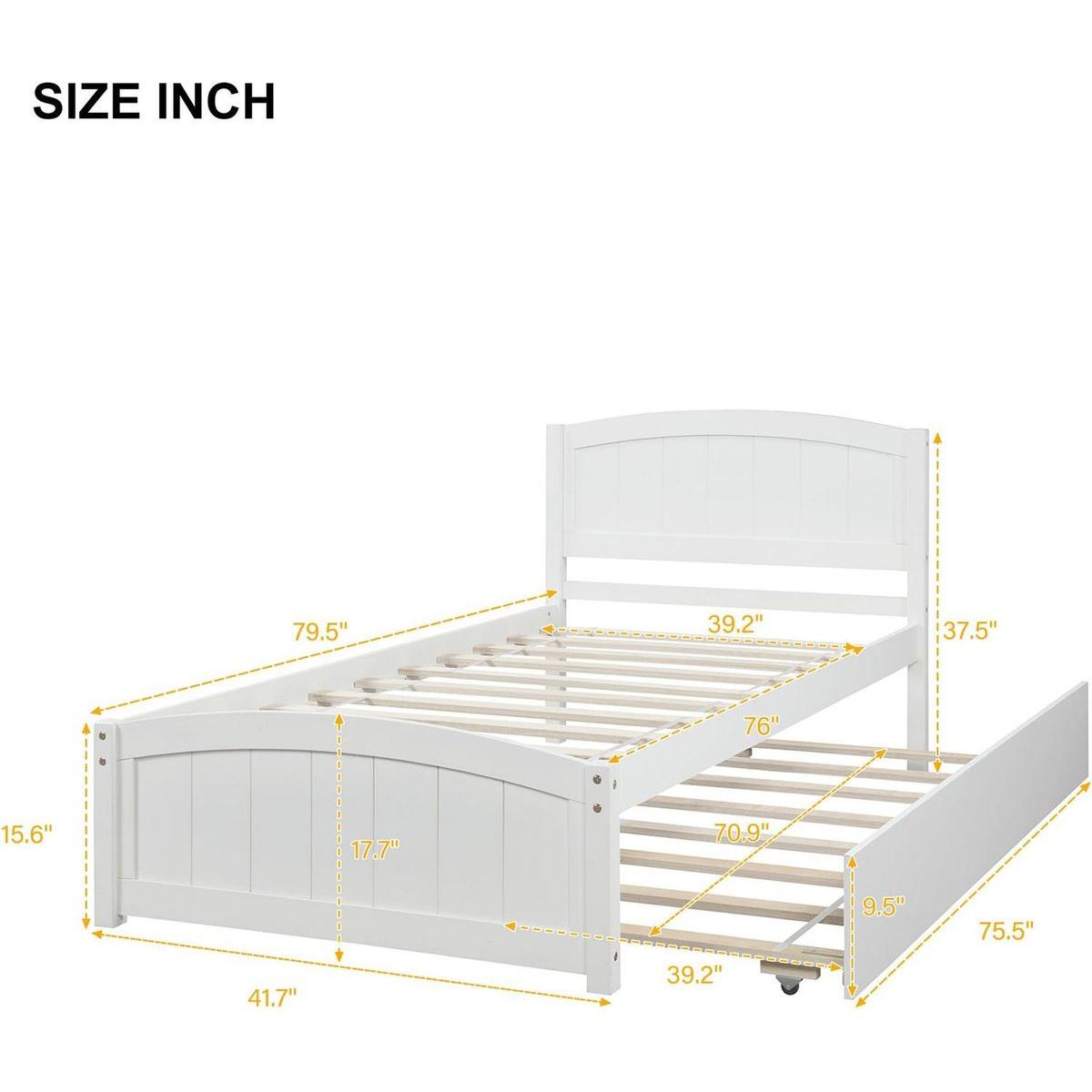 Twin size Platform Bed with Trundle, White - Streamdale Furniture