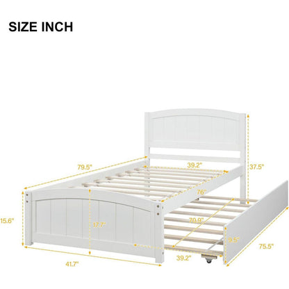 Twin size Platform Bed with Trundle, White - Streamdale Furniture