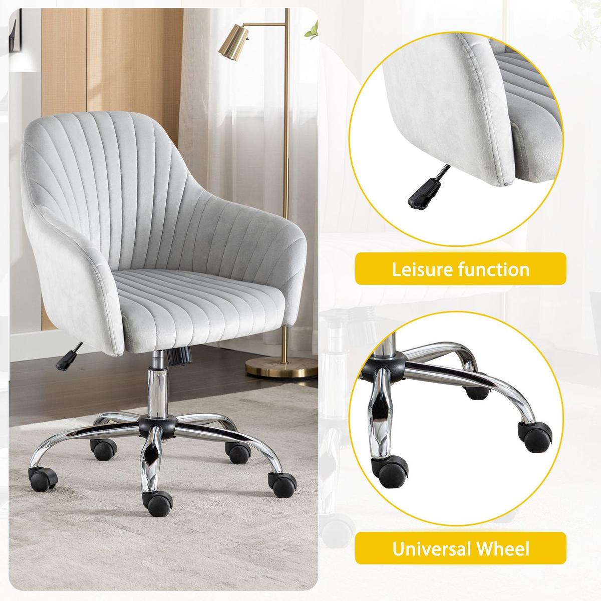 Accent chair Modern home office leisure chair with adjustable velvet height and adjustable casters (LIGHTGRAY)