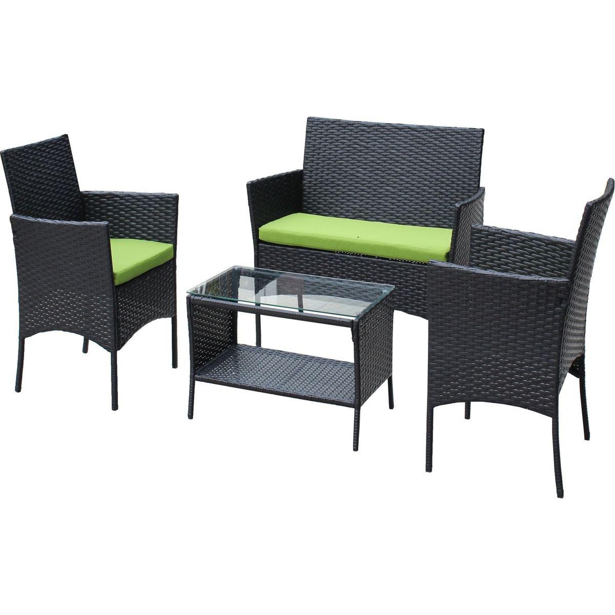 4 PC Rattan Patio Furniture Set Outdoor Patio Cushioned Seat Wicker Sofa (green Cushion)