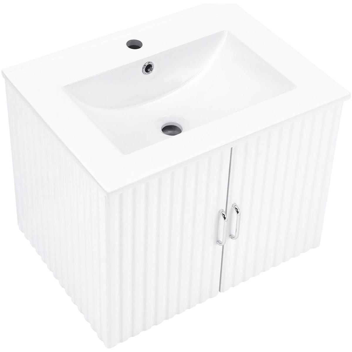 24" Floating Wall Mounted Bathroom Vanity with White Porcelain Sink and Soft Close Doors