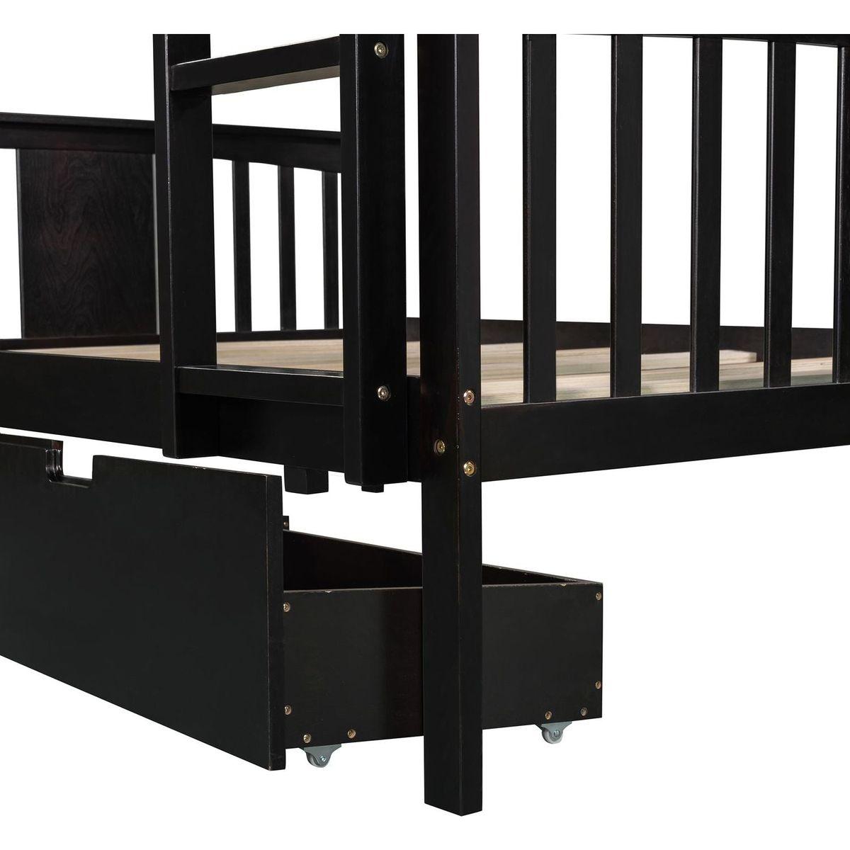 Full over Full Bunk Bed with Drawers and Ladder for Bedroom, Guest Room Furniture-Espresso