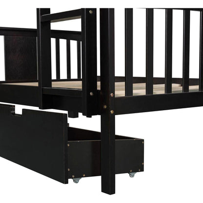 Full over Full Bunk Bed with Drawers and Ladder for Bedroom, Guest Room Furniture-Espresso