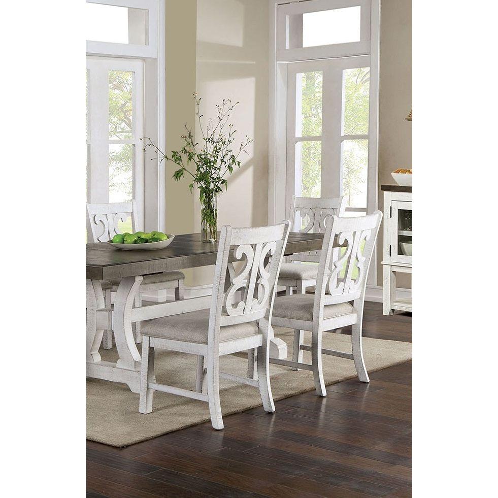 Lavish Design Distressed White 2pcs Dining Chairs Only, Gray Padded Fabric Seat Dining Room Kitchen Furniture Solid wood decorative Back