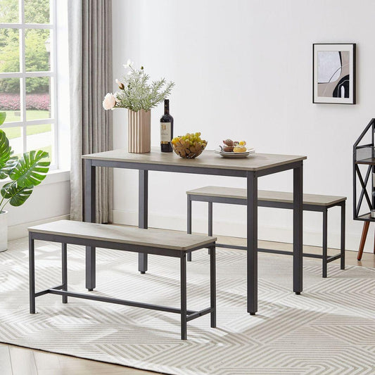 Dining Table Set, Bar Table with 2 Dining Benches, Kitchen Table Counter with Chairs, Industrial for Kitchen Breakfast Table, Living Room, Party Room, Grey and Black, 43.3" x 23.6" x 29.9"