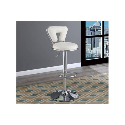 Adjustable Bar stool Gas lift Chair White Faux Leather Chrome Base metal frame Modern Stylish Set of 2 Chairs