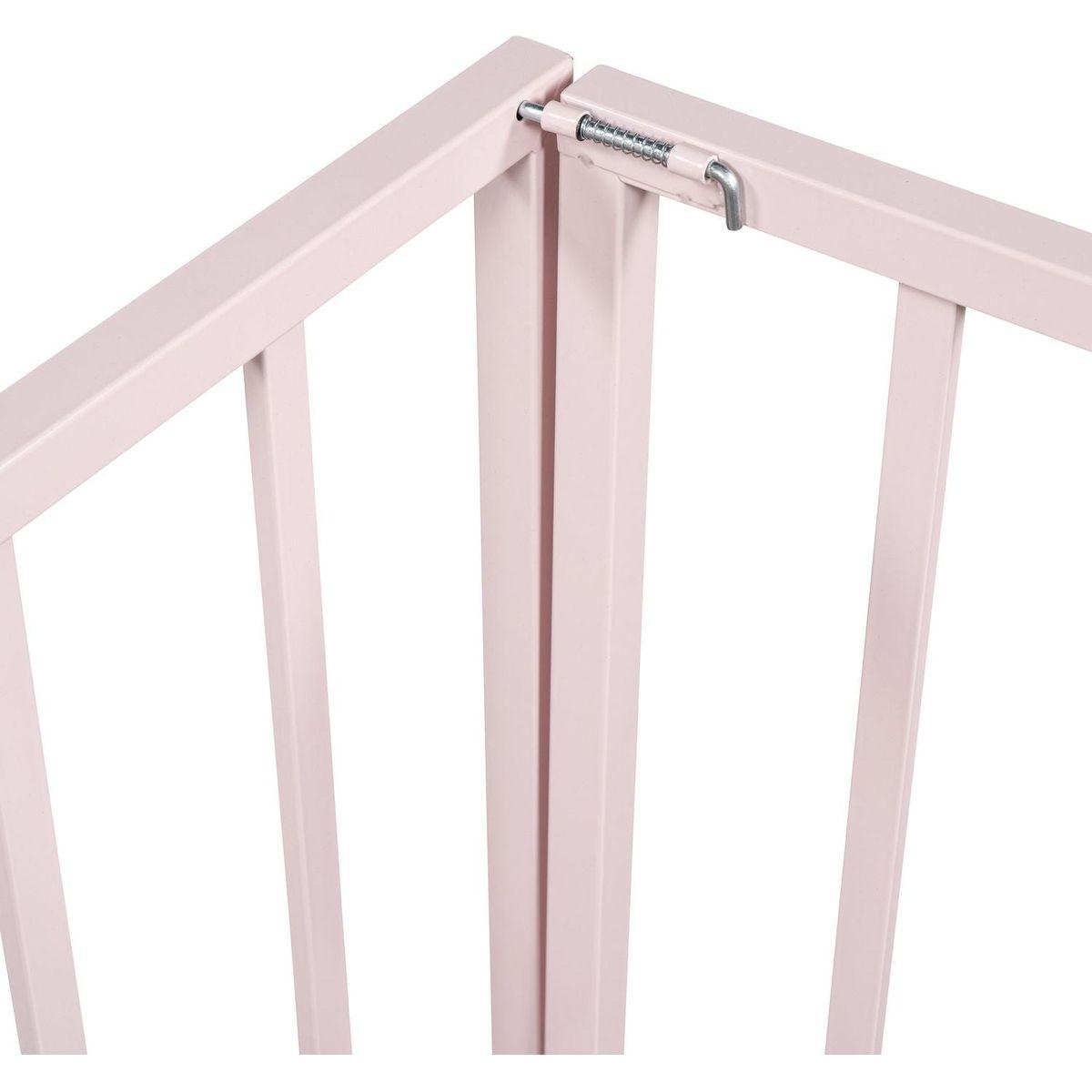 Full Size Metal Floor Bed Frame with Fence and Door, Pink
