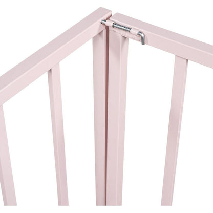 Full Size Metal Floor Bed Frame with Fence and Door, Pink