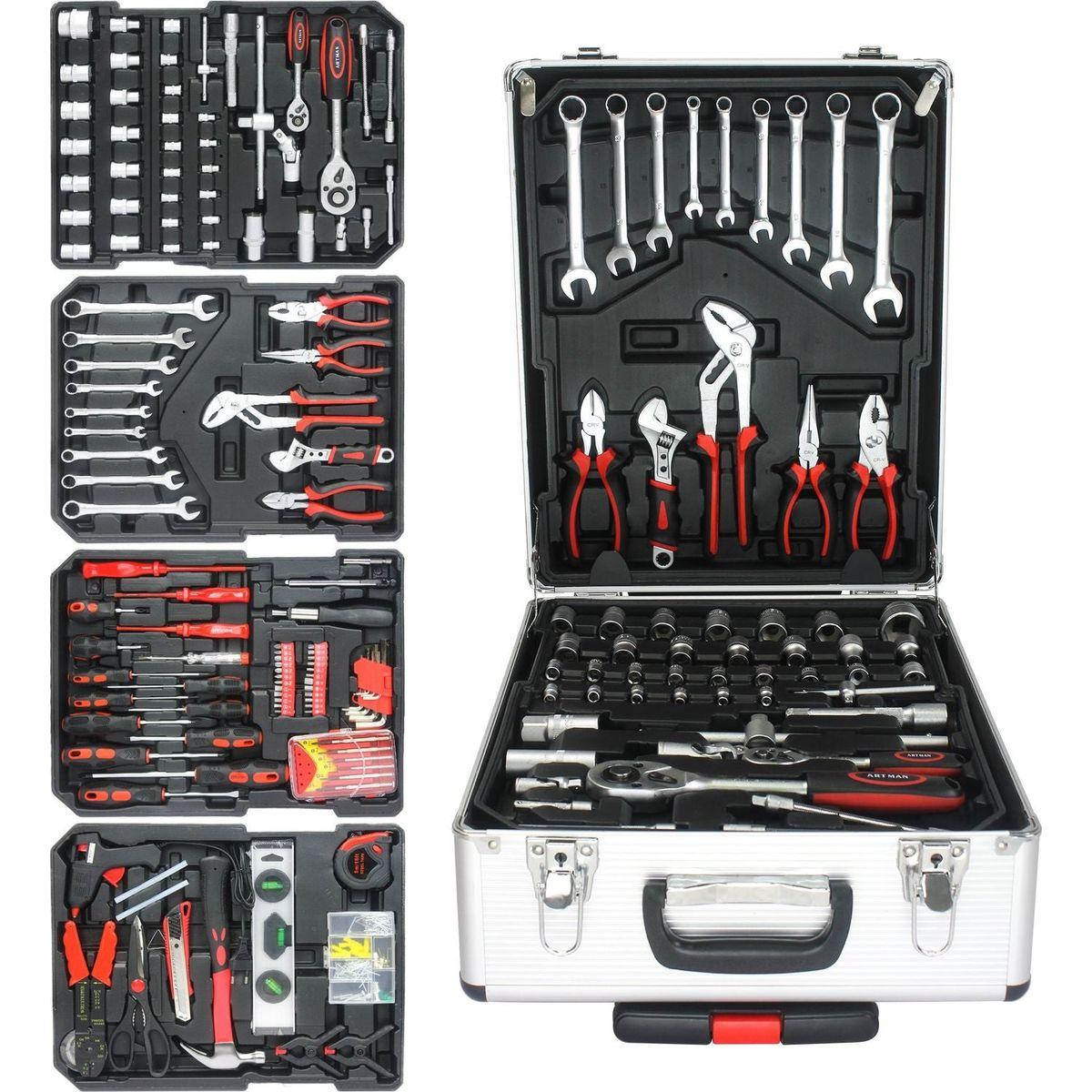 White Hand Tool Box with 4 layers of Toolset and wheels