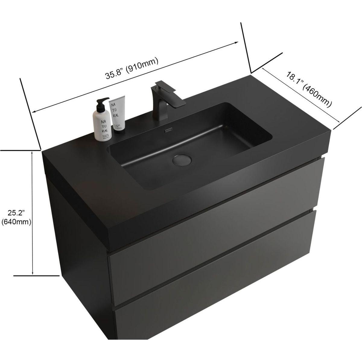 Alice 36" Gray Bathroom Vanity with Sink, Large Storage Wall Mounted Floating Bathroom Vanity for Modern Bathroom, One-Piece Black Sink Basin without Drain and Faucet