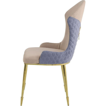 Caolan Side Chair (Set-2), Tan, Lavender Fabric & Gold