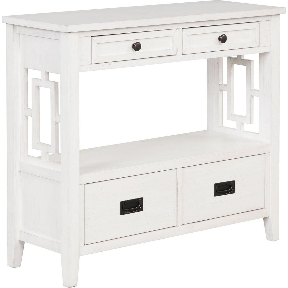 36" Farmhouse Pine Wood Console Table Entry Sofa Table with 4 Drawers & 1 Storage Shelf for Entryway Living Room Bedroom Hallway Kitchen (Antique White)