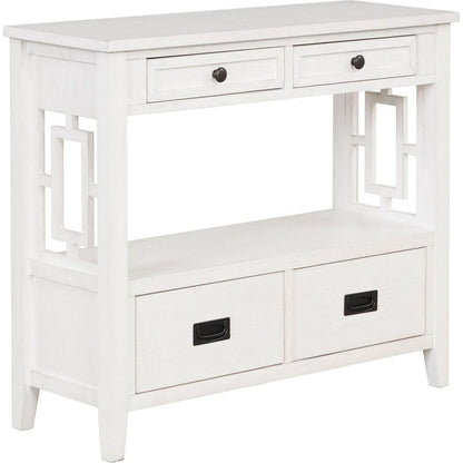 36" Farmhouse Pine Wood Console Table Entry Sofa Table with 4 Drawers & 1 Storage Shelf for Entryway Living Room Bedroom Hallway Kitchen (Antique White)