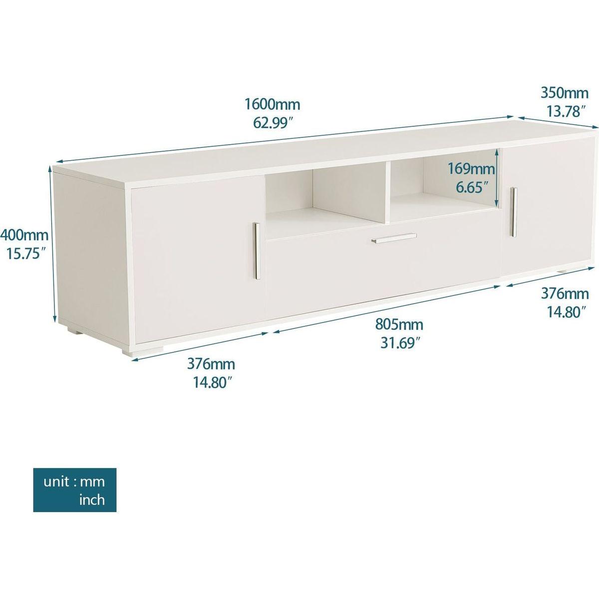 QUICK ASSEMBLE WHITE modern TV Stand, only 20 minutes to finish assemble, with LED Lights, high glossy front TV Cabinet, can be assembled in Lounge Room, Living Room or Bedroom, color:WHITE