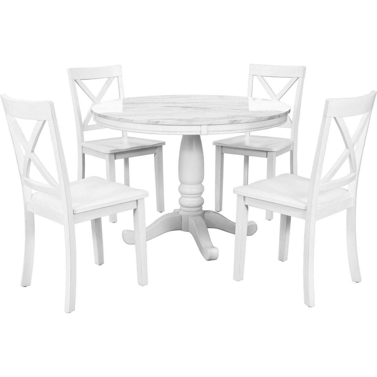 5 Pieces Dining Table and Chairs Set for 4 Persons, Kitchen Room Solid Wood Table with 4 Chairs