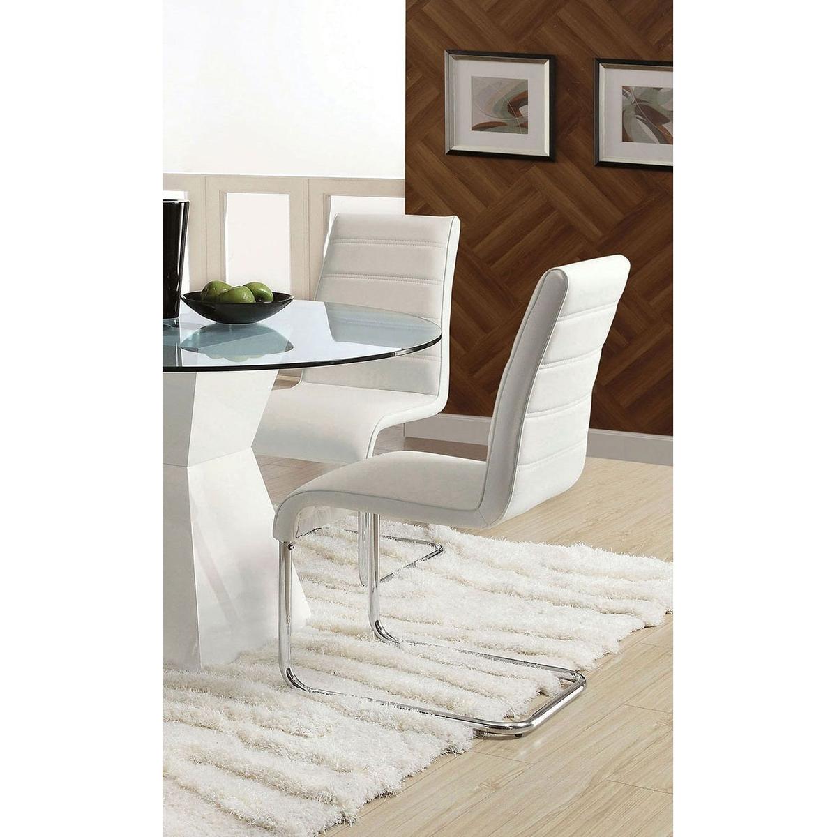 Contemporary White Padded Leatherette 2pc Side Chairs Set of 2 Chairs Kitchen Dining Room Metal Chrome Legs