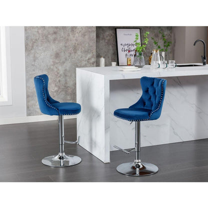 Swivel Velvet Barstools Adjusatble Seat Height from 25-33 Inch, Modern Upholstered Chrome base Bar Stools with Backs Comfortable Tufted for Home Pub and Kitchen Islandlue, Set of 2) - Streamdale Furniture