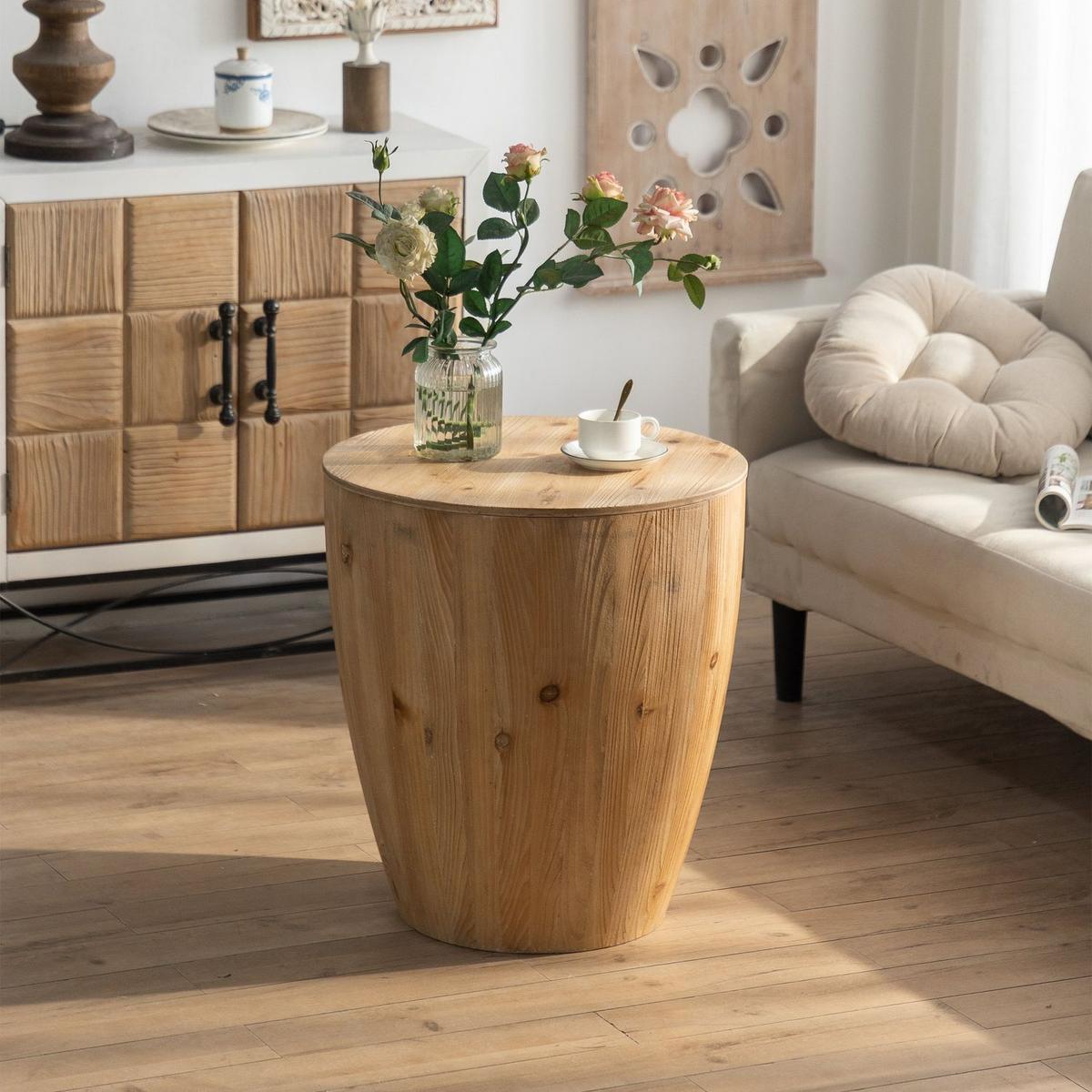 21.06" Vintage Style Bucket Shaped Coffee Table for Office, Dining Room and Living Room