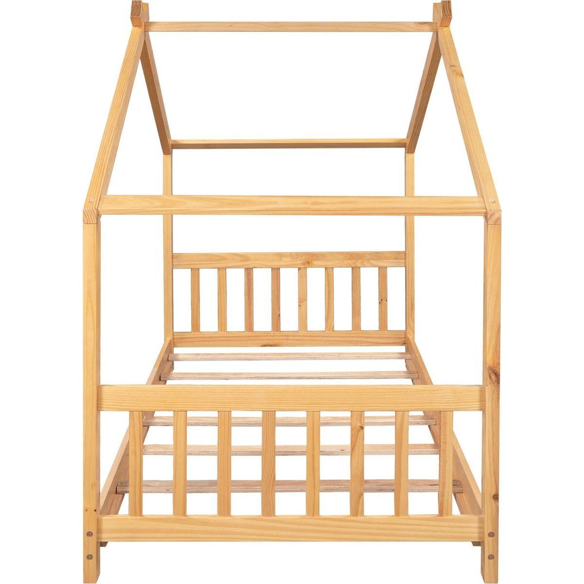 Twin Size House Platform Bed with Headboard and Footboard, Roof Design卢篓Natural