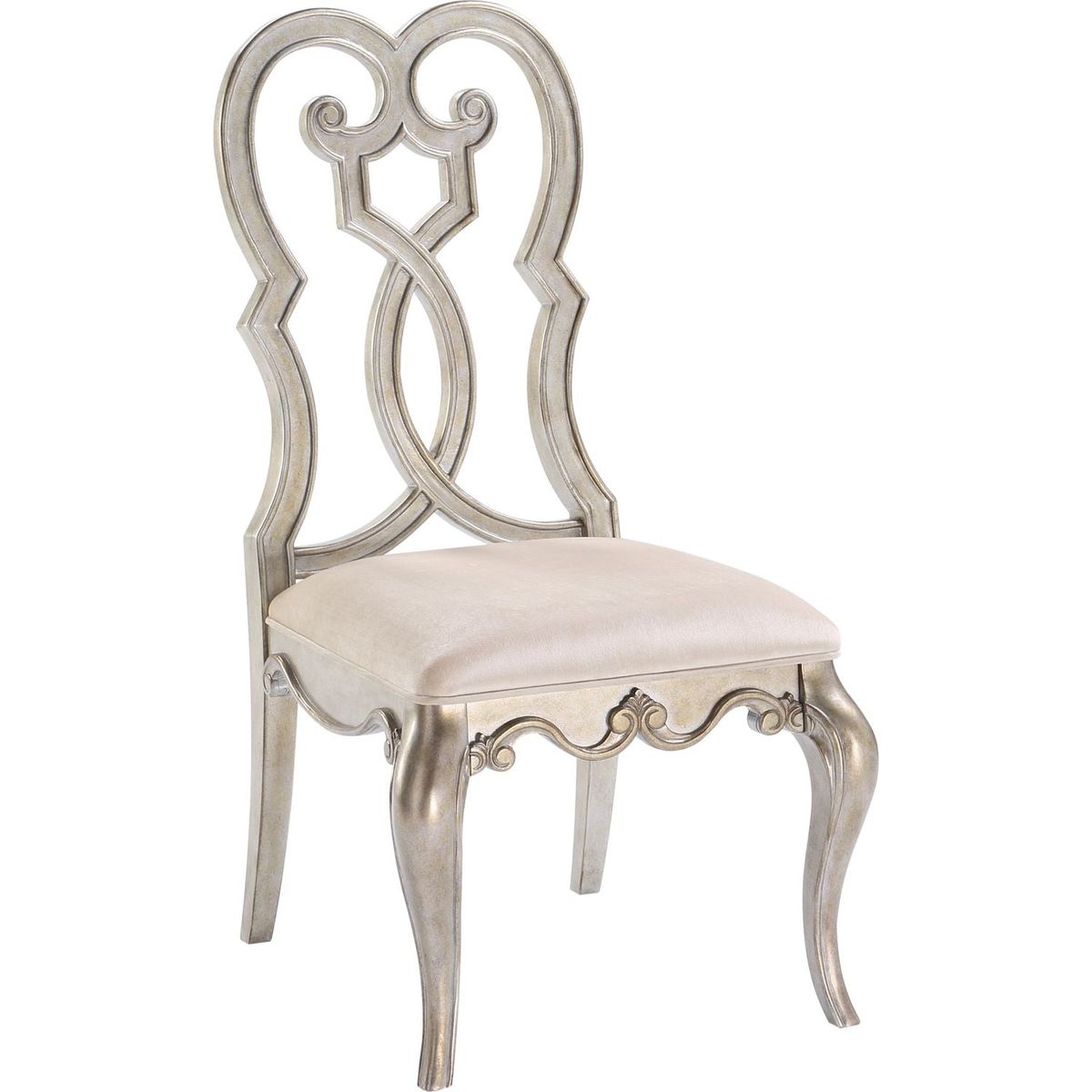 Esteban Side Chair (Set-2) in Ivory Velvet & Antique Champagne Finish