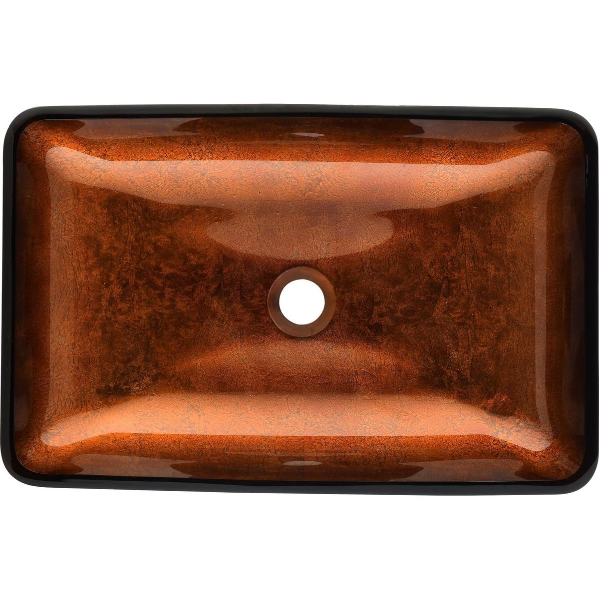 22.5" L -L -14.5" W -4 1/2 in. Handmade Glass Rectangle Vessel Bathroom Sink Set in Rich Chocolate Brown Finish with gold Faucet and gold Pop Up Drain