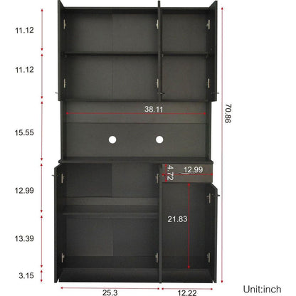 70.87" Tall Wardrobe& Kitchen Cabinet, with 6-Doors, 1-Open Shelves and 1-Drawer for bedroom, Black