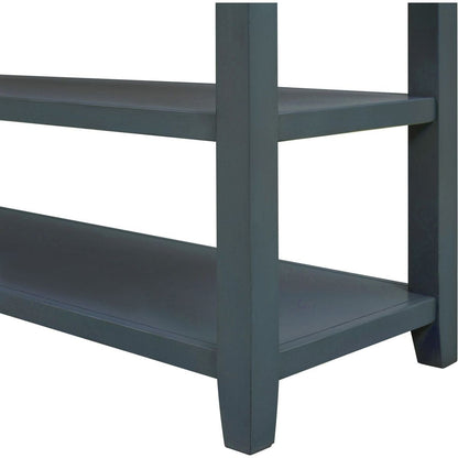 Retro Design Console Table with Two Open Shelves, Pine Solid Wood Frame and Legs for Living Room (Navy) - Streamdale Furniture